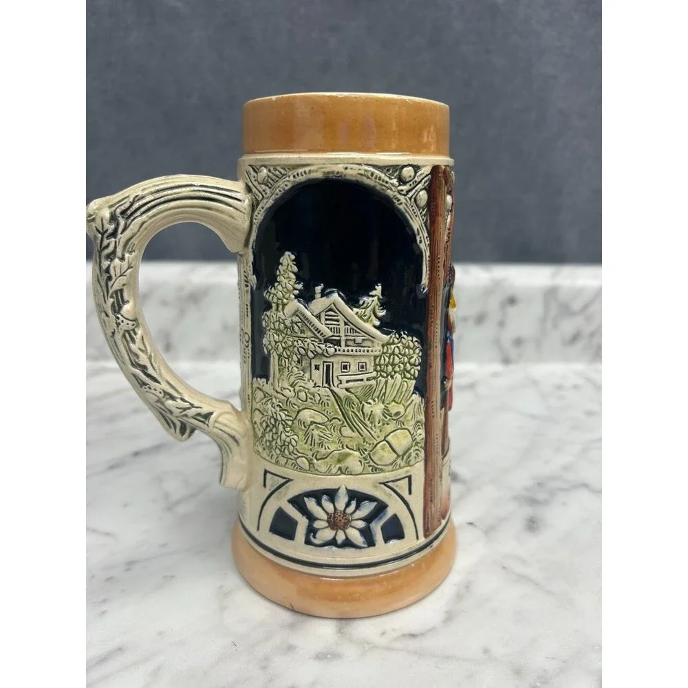 Vintage German Beer Stein Pewter Open Ein Lustig Lied Relief Made In Germany 7